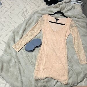 Forever 21 Lace Long Sleeve Dress in Cream